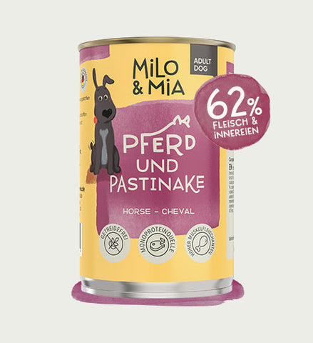 Produktabbildung Nassfutter für Hunde, Sorte Pferd und Pastinake